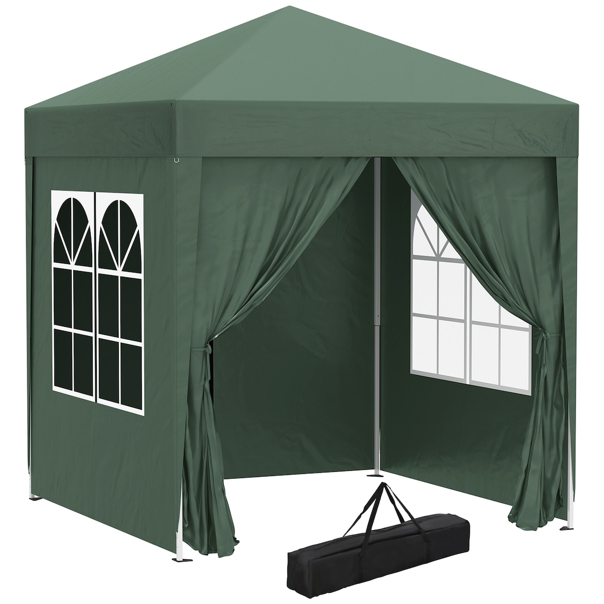 CCarpa plegable 2x2 m cenador de jardín con 4 paredes laterales tela Oxford 2 puertas 2 ventanas y bolsa de transporte verde