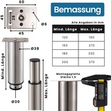 thumbnail of Möbelfüße verstellbar 4er Set 180-330mm Metall Edelstahl Optik 38mm Möbelbeine Metallfüße