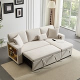 thumbnail of 3-Sitzer Schlafsofa Samtstoff 214x131x87 cm mit Ottomane, Bettfunktion, Stauraum, USB-Anschluss, Rollen, MDF-Rahmen, Beige, modern, komfortabel