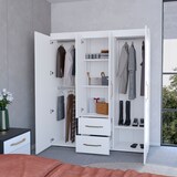 thumbnail of Roupeiro Bariloche em melamina com 4 portas, 4 prateleiras, 3 suportes para roupa e 2 gavetas , branco, 177.9 cm X 150.3 cm X 50.4 cm