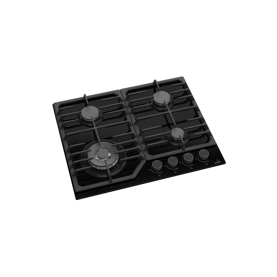 Gasline Gaskochfeld 60cm Schwarz Glaskeramik mit 4 Brennern WOK Sabaf-Brenner 3,8 kW  LPG/Erdgas