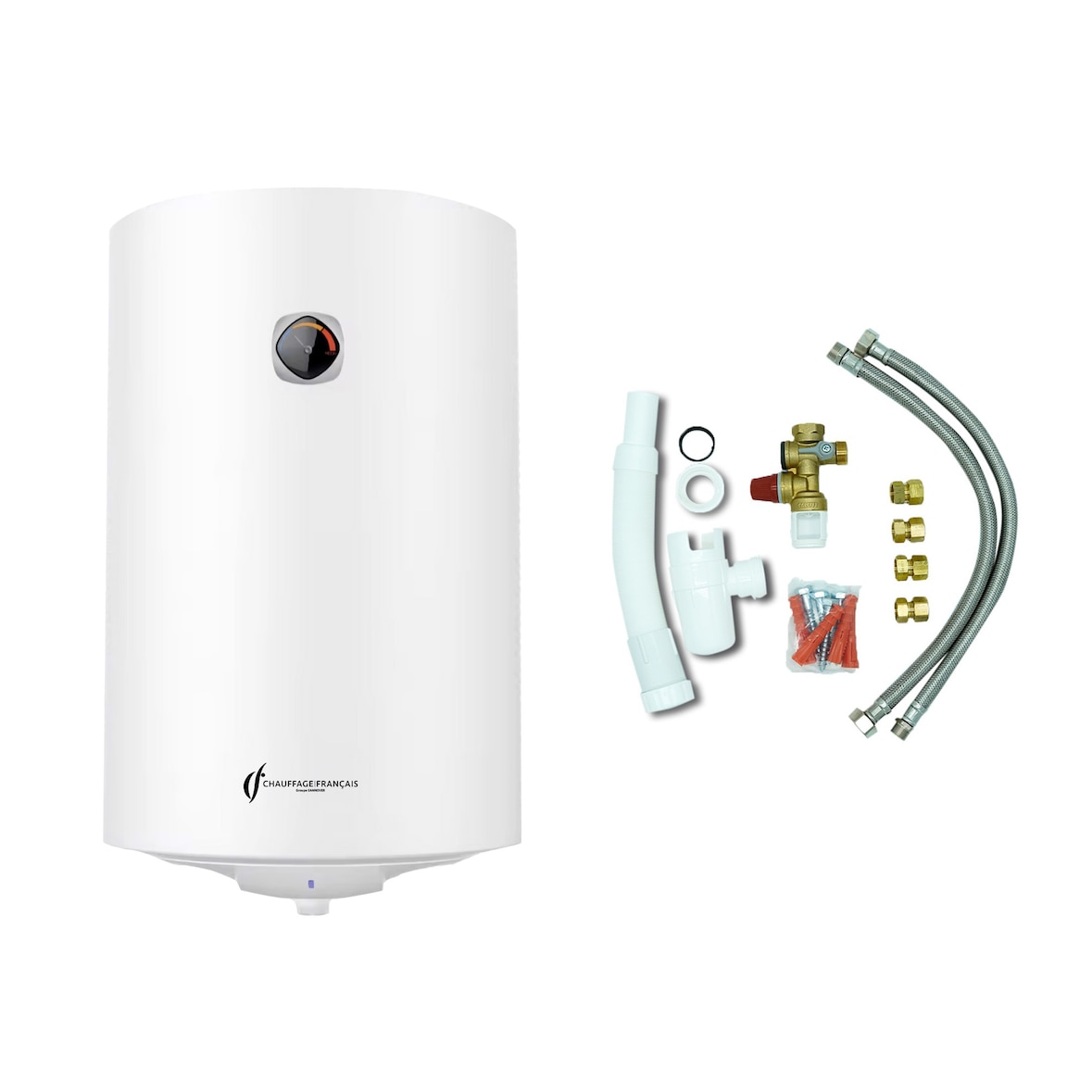 Chauffe Eau Electrique Mural Vertical Blindé Bypso Sannover 50 Litres + Kit d'Installation Complet NF