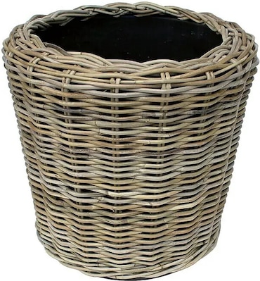 Maceta Seca de Ratán - ø 42 x 44 cm - Jardinera Sostenible con Interior de Plástico Reciclado Impermeable - Gris