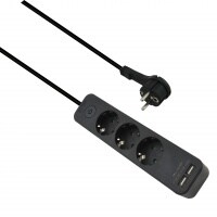 Helos Steckdosenleiste ADVANCED, 3-fach, USB-Charger schwarz, 1,5m, mit Schalter