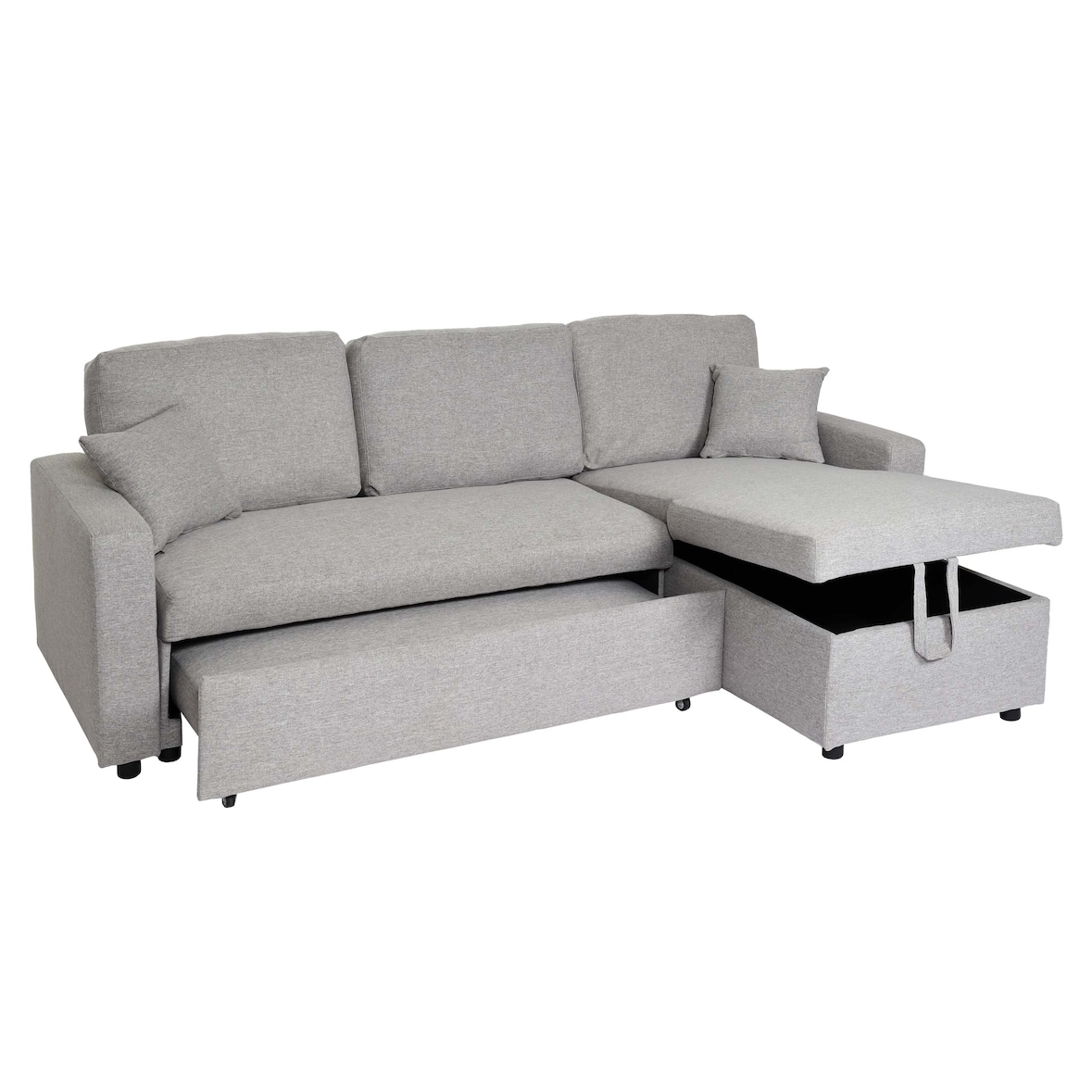 Ecksofa mit Bettkasten HWC-L17, Couch Sofa L-Form, Liegefläche Nosagfederung 228cm ~ grau