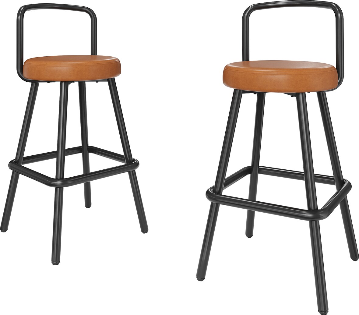 Barhocker 2er-Set Metall & PU-Leder Braun 37x37x90,5 cm mit Rückenlehne