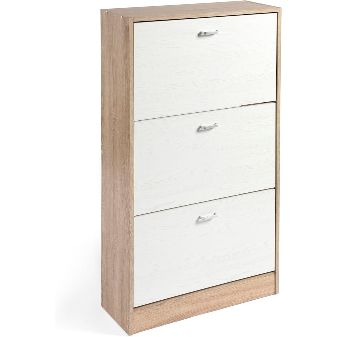 DUPI Mueble Zapatero Madera | 3 Puertas Oscilobatientes | 6 Baldas para 28 Zapatos | Diseño Minimalista | Zapatero Entrada (Taupe/Blanco)