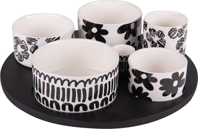Table Passion Service Apéritif Tournant Garden En Porcelaine - 6 Coupelles Multicolores