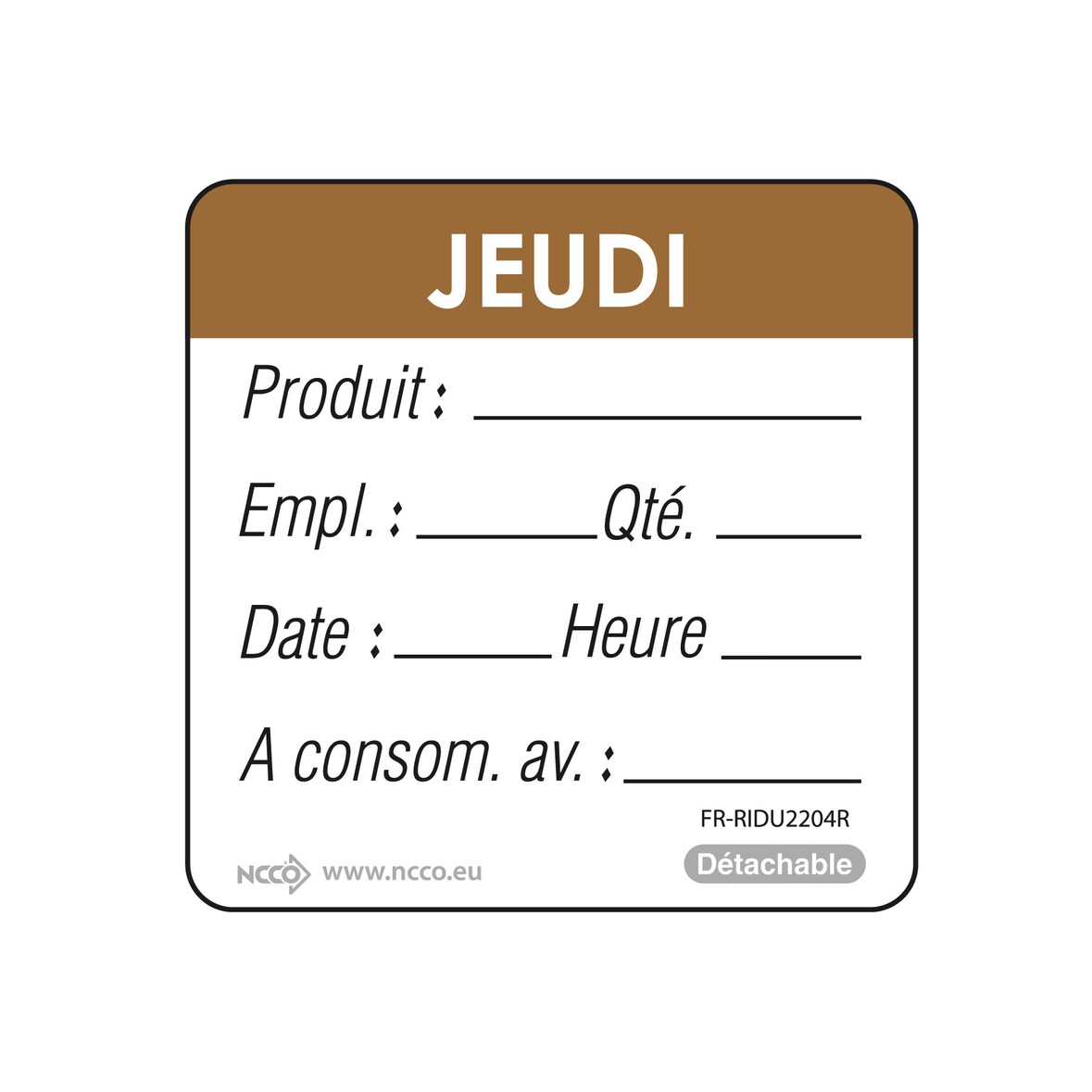 NCCO - FR-RIDU2204 - Rouleau de 500 étiq. JEUDI - 5 x 5 cm