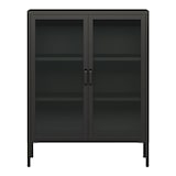 thumbnail of Helloshop26 - Metalen dressoir met glazen deuren staal en gehard glas 102 x 80 x 40 cm zwart 03_0006608