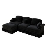 thumbnail of Modulares L-förmiges 3-Sitzer Sofa 93x272x140 Chenille Mid-Century modern Wohnzimmer Couch komfortabel abnehmbare Rüschen Schwarz
