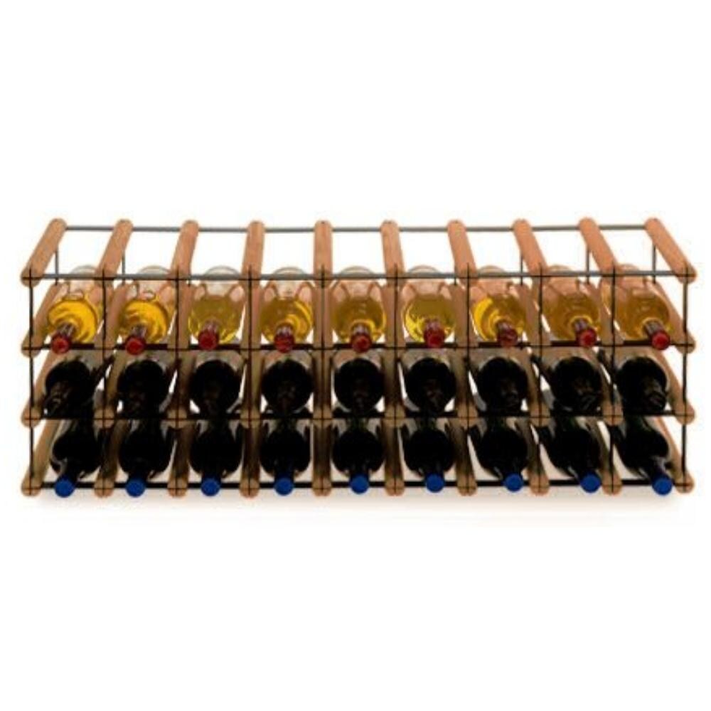 PROREGAL Modulares Weinregal VINOTECA MOD METAL | HxBxT 32,5x92,5x24,5cm | 9x3 Flaschen | Massives Kiefernholz | Braun geölt | Flaschenregal