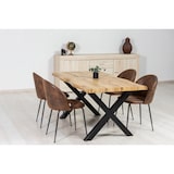 thumbnail of Table d’intérieur avec plateau en bois mélaminé et pieds en métal en “X”, design moderne, robuste, idéale pour salle à manger, salon, bureau – ALEX