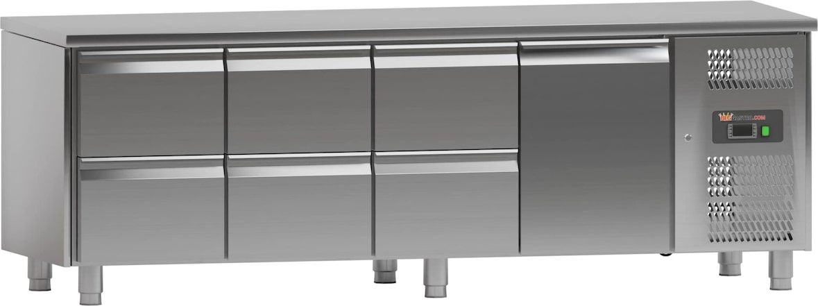 Kühltisch - 2,2 x 0,7 m - 1 Tür und 6 Schubladen - IDEAL