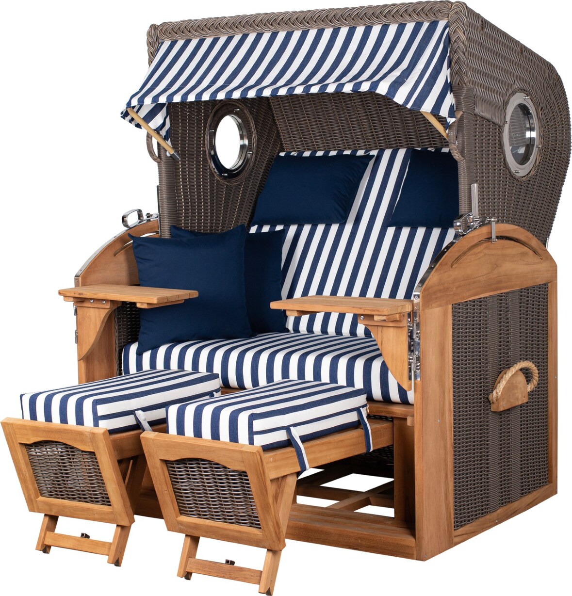 Strandkorb Komplettset - bene living - Borkum XL Teak - PE grau - Modell 518 - inkl. Liftersystem