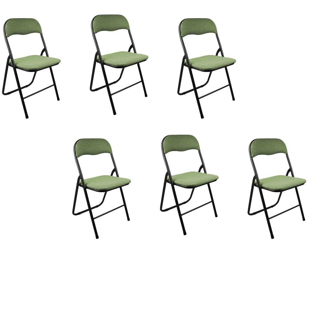 Set 6 Sedia Pieghevole da Interno in Metallo, Seduta e Schienale Imbottiti, Sala d'Attesa, Eventi Feste e Pranzo Contract Salvaspazio 45x45x79cm Verde