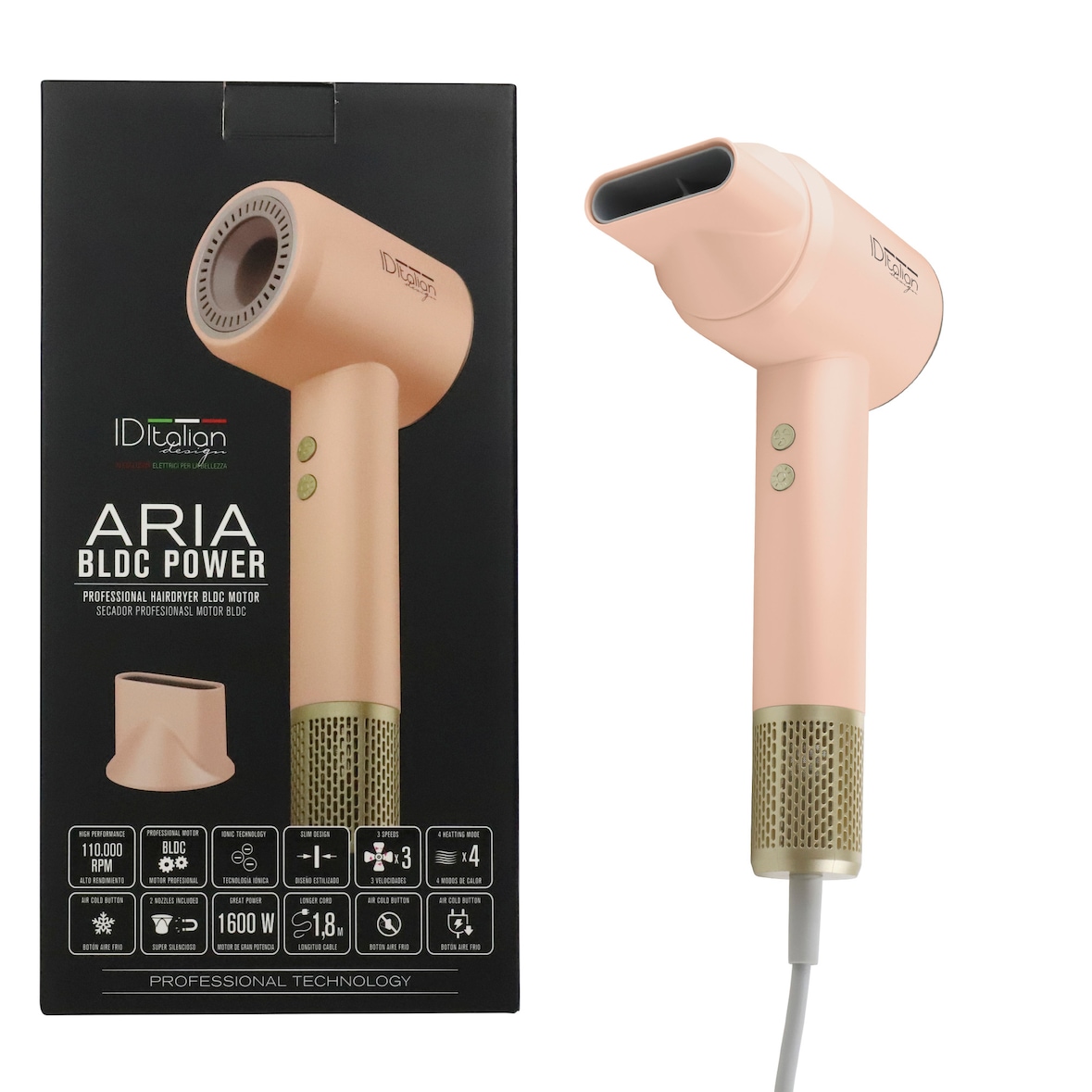 Haartrockner aria bldc italian design rosa