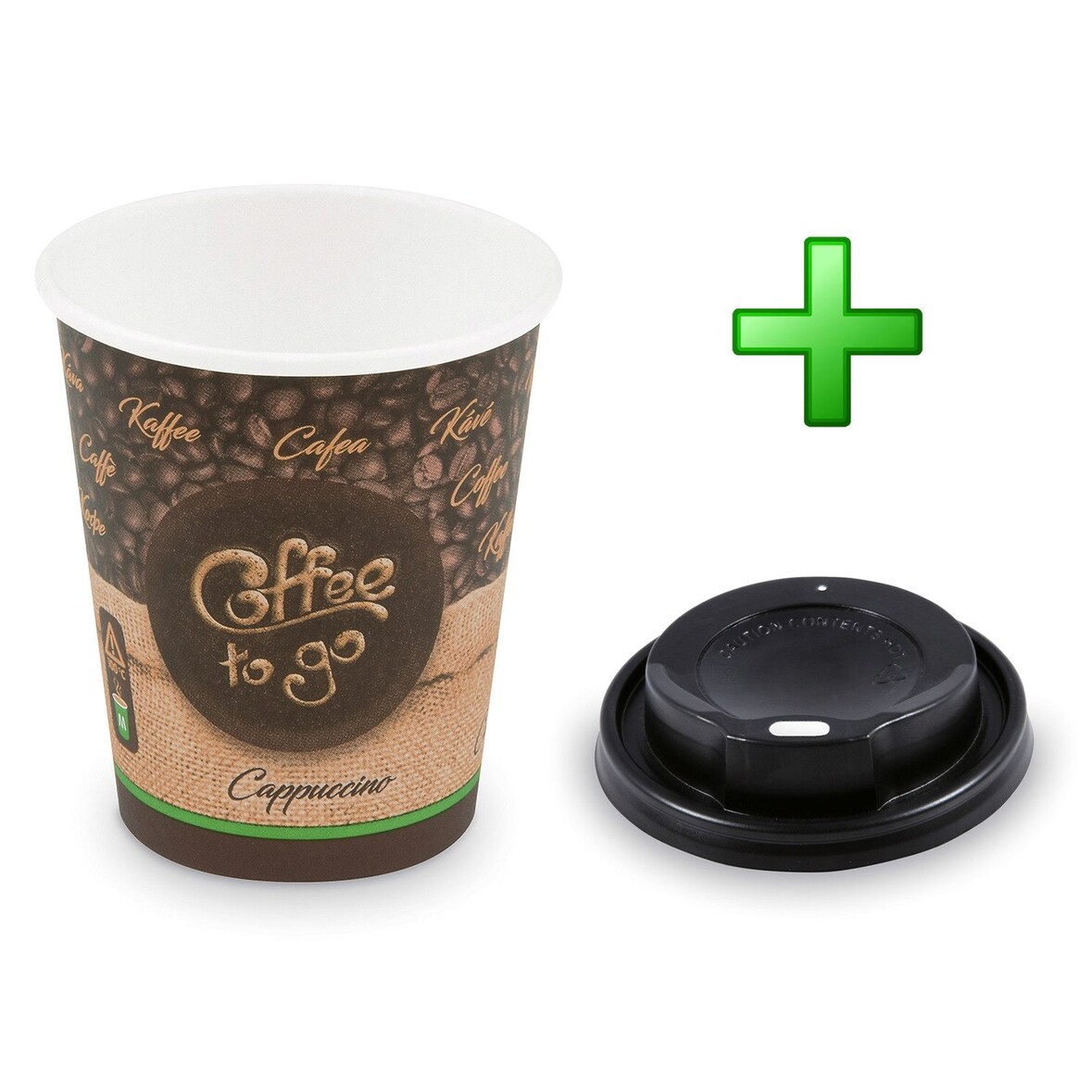 100x Kaffeebecher M 'Cappuccino To Go' mit Trinkdeckel schwarz 200 ml 280 ml