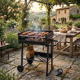thumbnail of Barbecue A Carbone Con Griglia Regolabile In Altezza Struttura In Acciaio Termoresistente Ripiano Portaoggetti E Ruote Esterno 87 x 52 x 90 Cm Nero