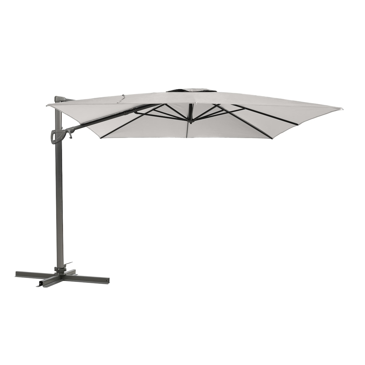 METRO PROFESSIONAL Ampelschirm quadratisch, ohne Volant, Aluminium/Stahl, 3 x 3 m, mit Kurbel und Kippfunktion, silber/grau