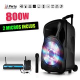 thumbnail of Enceinte sono mobile 800W 15" LED/USB/BT/SD/FM + Micros sans-fil/serre-tête PARTY15