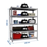 thumbnail of SimonRack Industrieregal, 2000x2400x450 mm, 400 kg am Biegepunkt, 5 Metallböden, Garagenregal, Grau/Verzinkt- Simonforte