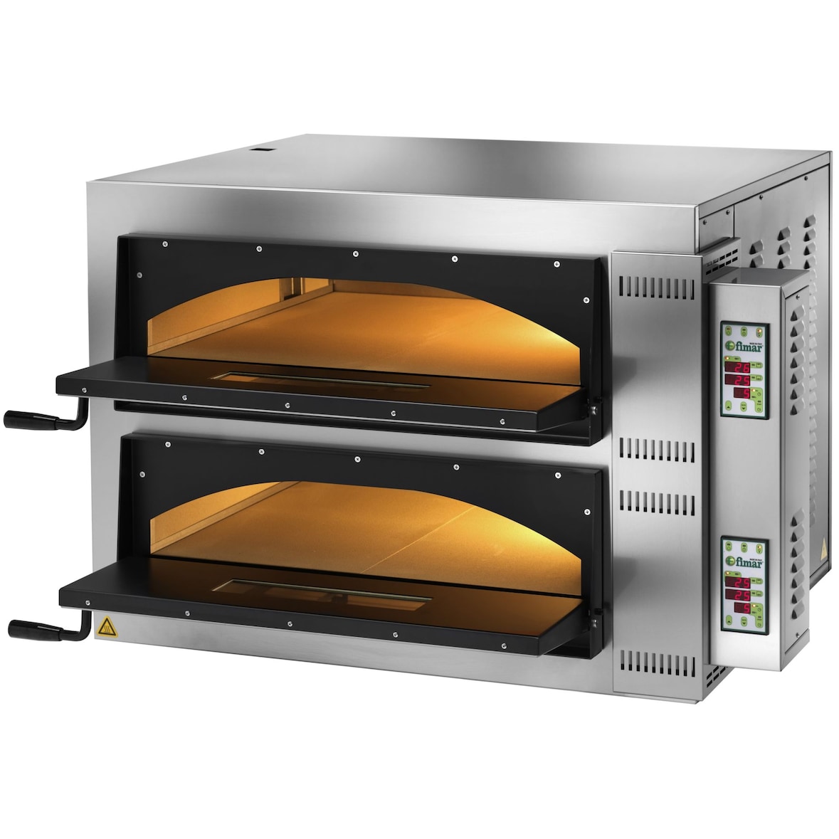 Forno Pizza elettrico professionale digitale. 2 camere di cottura interamente refrattarie. Illuminazione interna. Capacità 18 pizze. FIMAR FMD9+9