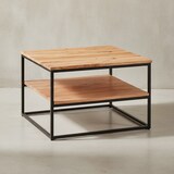 thumbnail of Couchtisch 60x60x41 cm Massivholz Metall Sofatisch Wohnzimmertisch Akazie, Stubentisch Industrial mit Stauraum, Holztisch Quadratisch Kaffeetisch