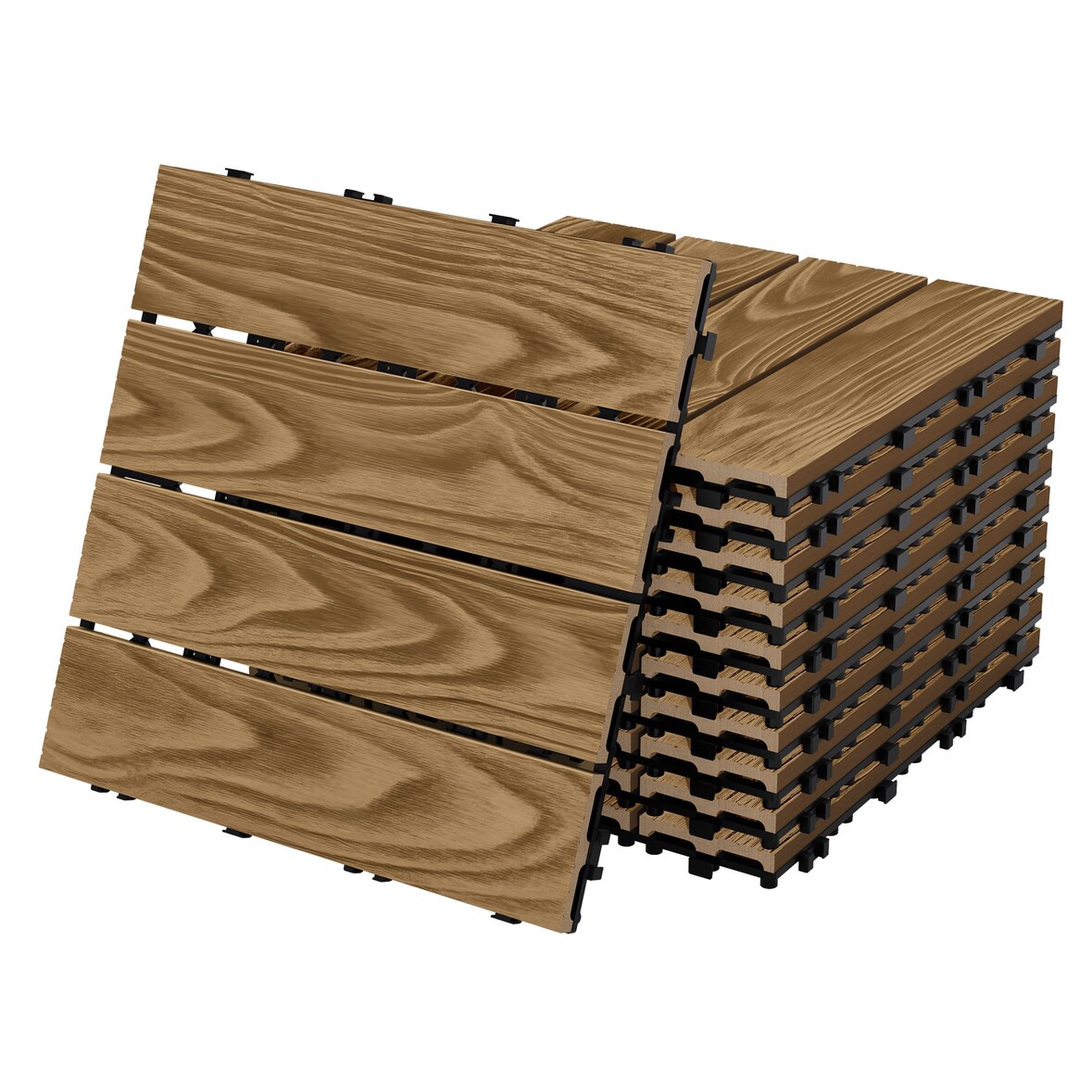 ECD Germany – WPC Terrassenfliesen – 30x30 cm 11 Stk.=1m² Teak | Holzoptik, Klicksystem mit Drainage