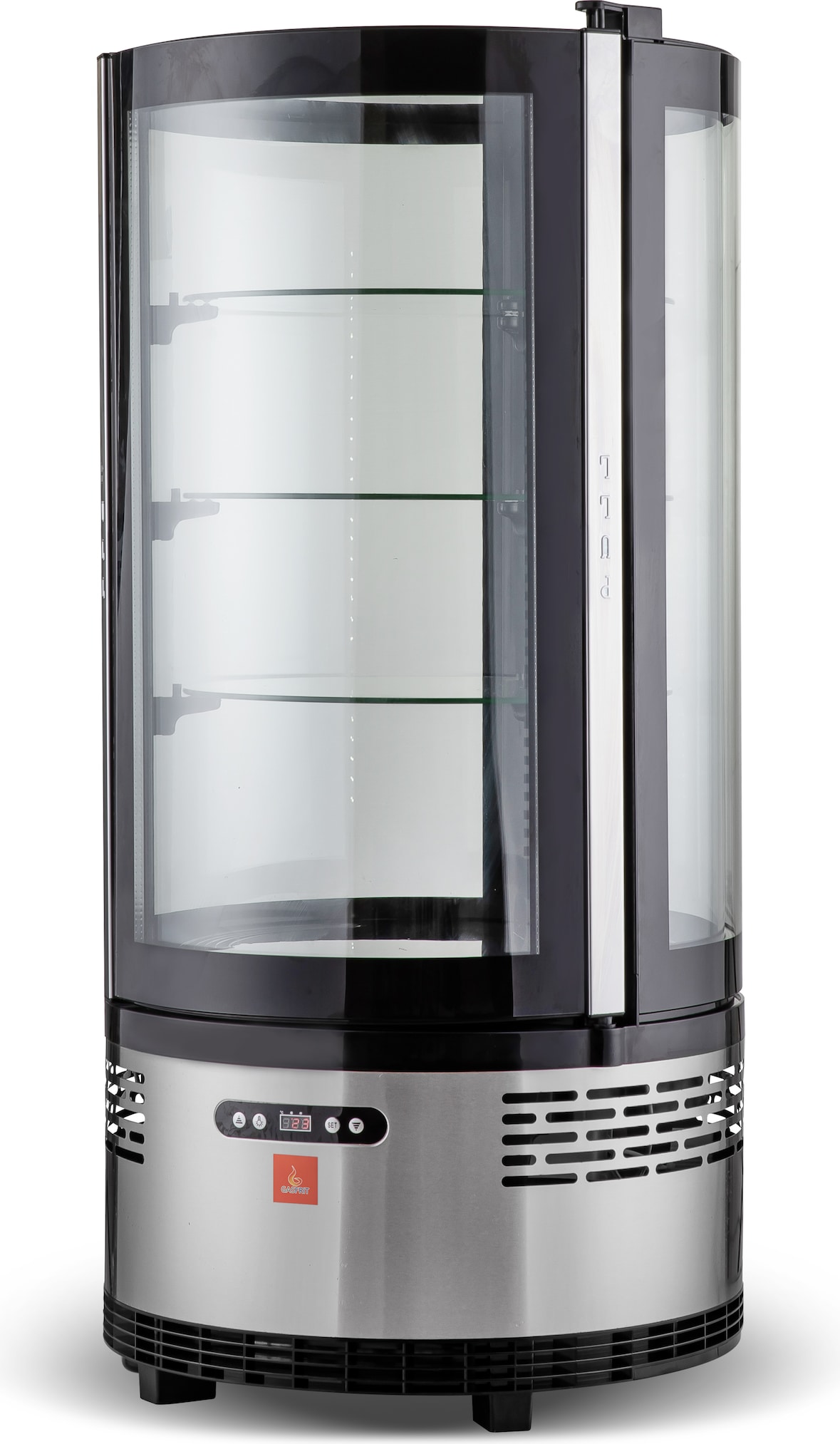 Gasfrit – Runde Panorama-Kühlvitrine für die Theke, 105 L, Silber/Schwarz