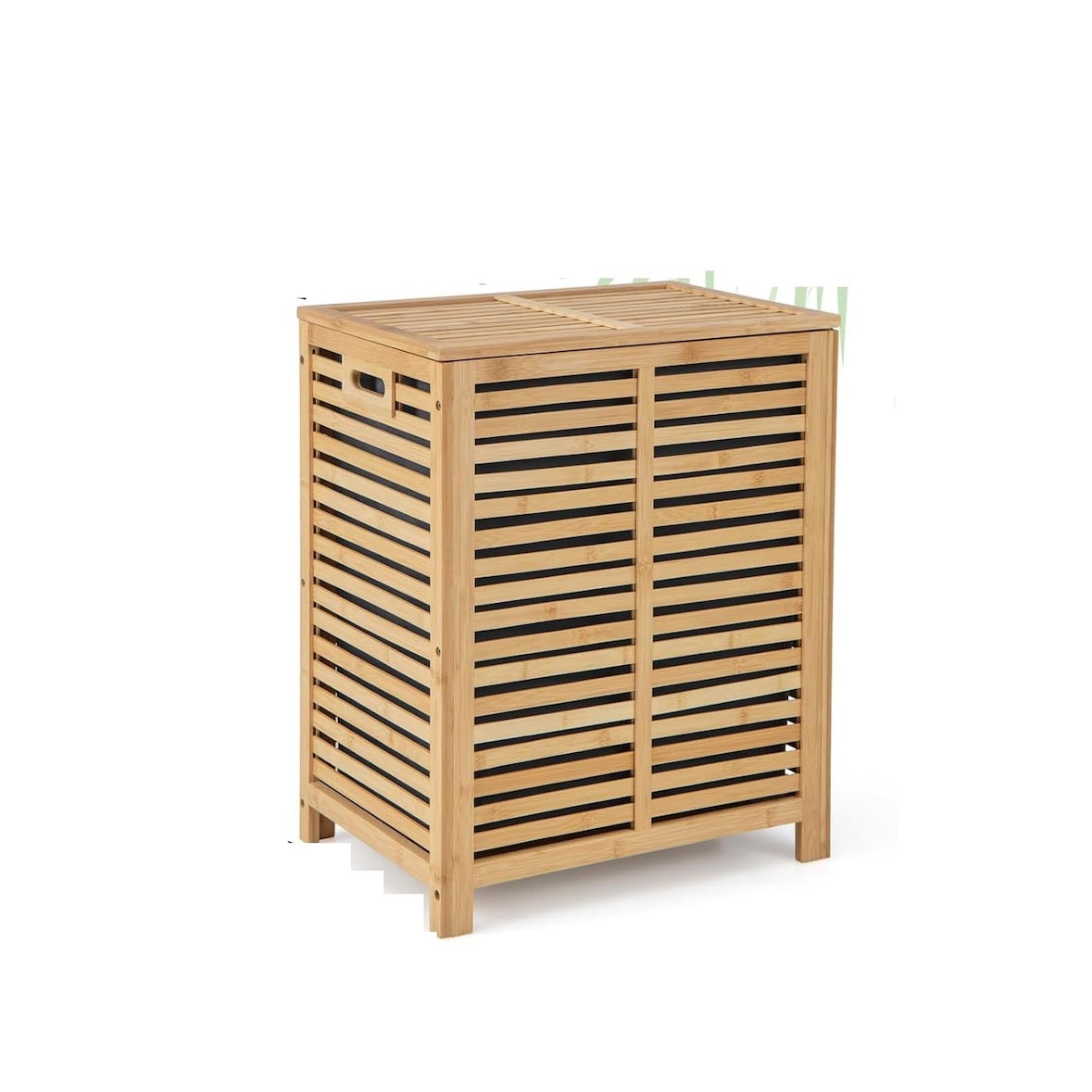 COSTWAY Wasmand met deksel, groot, 80 l wasmand, bamboe, wasmand met waszak