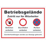 thumbnail of Schild Betriebsgelände Mitarbeiter Betreten Durchfahrt Parken A0 Rückseite selbstklebend