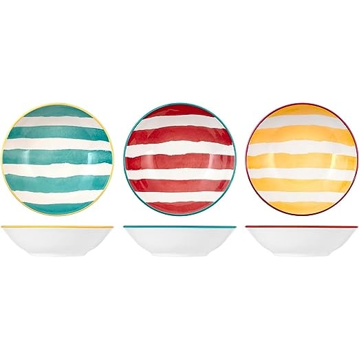 H&H Set 12 Piatti Fondi Mix&Match, Stoneware, Multicolore, 20.5cm