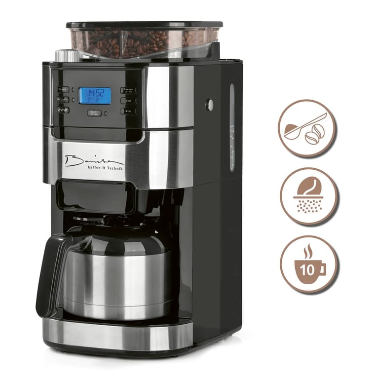Barista Kaffeemaschine mit Mahlwerk mit Isolierkanne - 1000 Watt - Edelstahl/schwarz