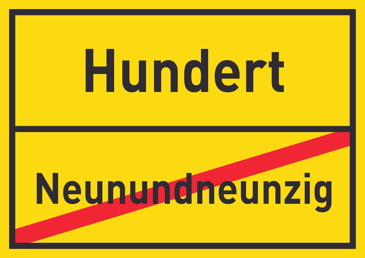 Hundert Neunundneunzig Schild Ortsschild A5 Rückseite selbstklebend