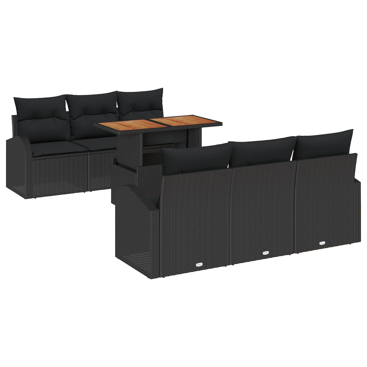 vidaXL 7-teiliges Garten Esszimmer Set mit Kissen in Schwarz Poly Rattan Akazie
