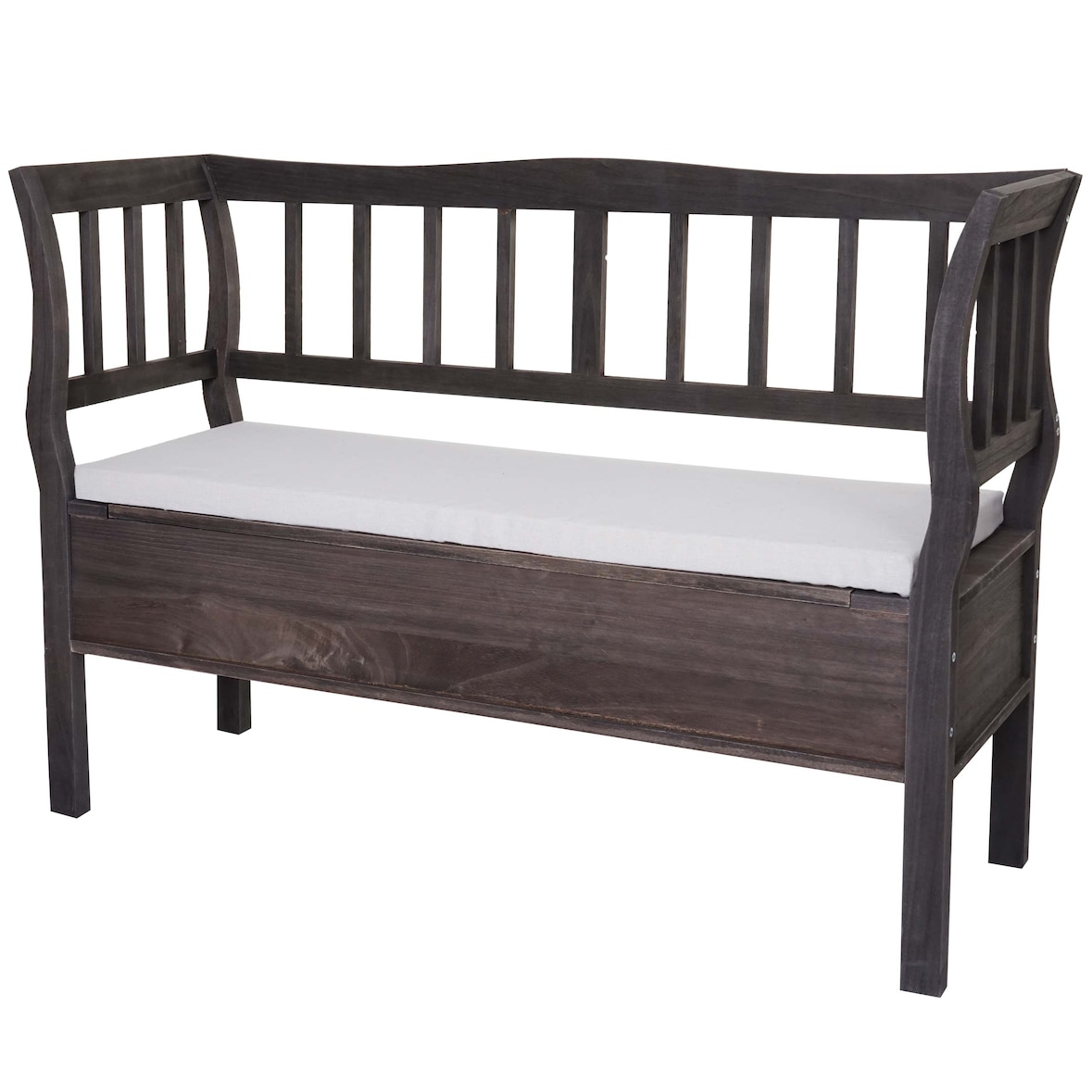 Banco T207, banco baú banco de madeira banco baú de arrumação, compartimento de arrumação almofada madeira 119cm ~ cinzento-castanho, shabby