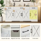 thumbnail of Sideboard 160x37x75 cm Weiß mit 3 Schubladen, 4 Türen, skandinavischer Stil, MDF mit rohholzfarbener Platte, modernes TV-Möbel, flexible Aufbewahrung