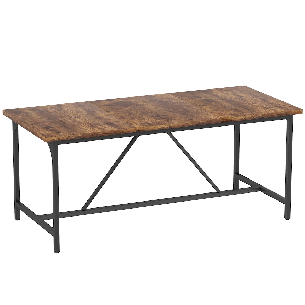 HOMCOM mesa de comedor rectangular para 6-8 personas, mesa de cocina industrial con tablero grueso y patas de metal, 180x80x75,5 cm, marrón rústico