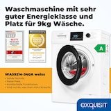 thumbnail of Exquisit Waschmaschine 9kg, Energieeffizienzklasse A, max. 1400 U/Min, Aquastop, Kurzprogramm, Startzeitvorwahl, 16 Waschprogramme, WA59214-340A weiss