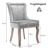 thumbnail of Esszimmerstuhl Polsterstuhl Samt Grau 91x61x55 cm mit Massivholzrahmen Pin Kopf Dekor und geschwungenen Vorderbeinen für Restaurant und Zuhause