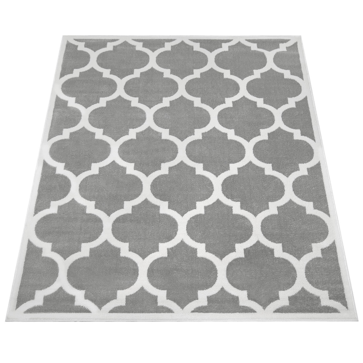 Teppich Kurzflor Marokkanisches Muster Wohnzimmer schmutzabweisend Grau Rechteckig 80x150 | 100% Polypropylen | Florhöhe: 8 mm | nur Handreinigung