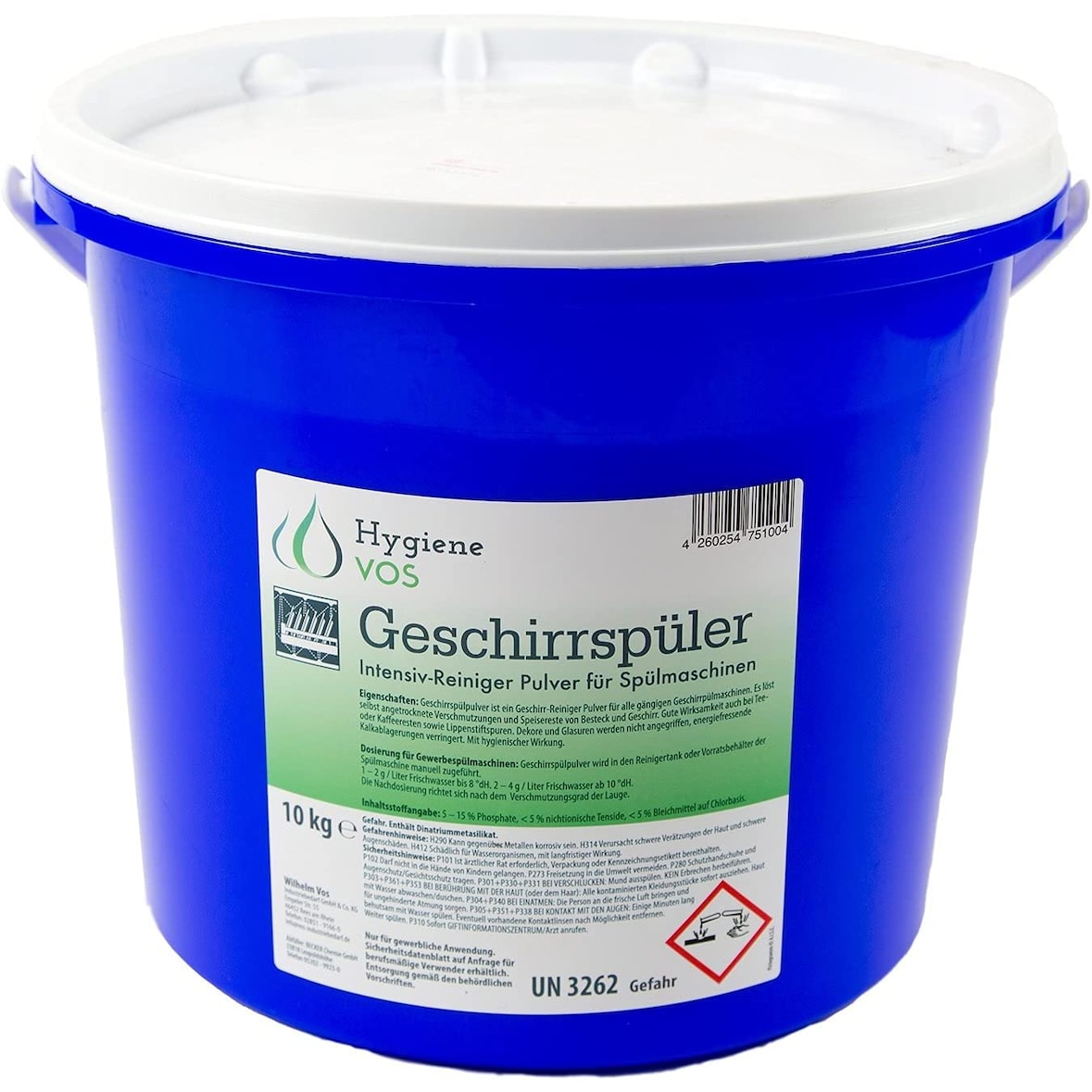 Hygiene Vos Geschirrspülpulver 10 kg | Gewerbespülmaschinen | Restaurants, Hotels, Großküchen | inkl. Dosierschaufel | biologisch abbaubar