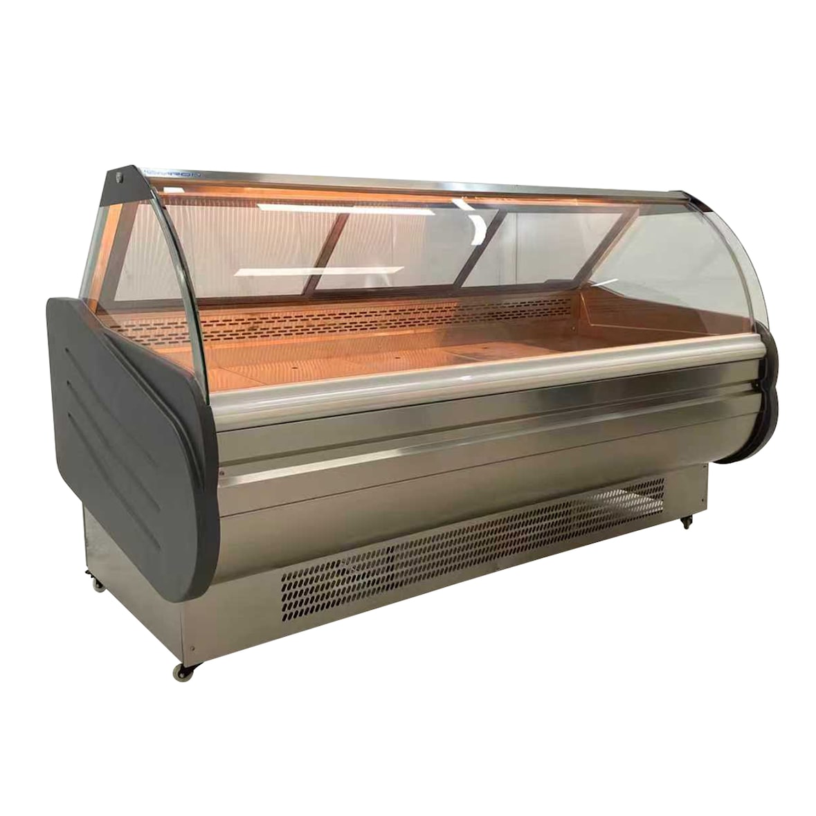 Gasfrit – Vitrine charcuterie coloris acier – 2000 × 1050 × 1200 mm – Réfrigération ventilée – Verre courbé