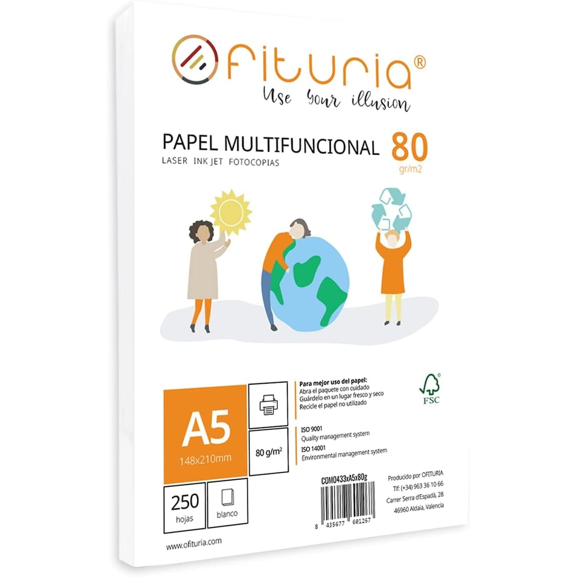 Folios A5 de 80gr con 250 Hojas Blancas, Papel Multifuncional para Uso Escolar y Entornos Laborales. Ideal con Impresoras y Fotocopiadoras - Ofituria