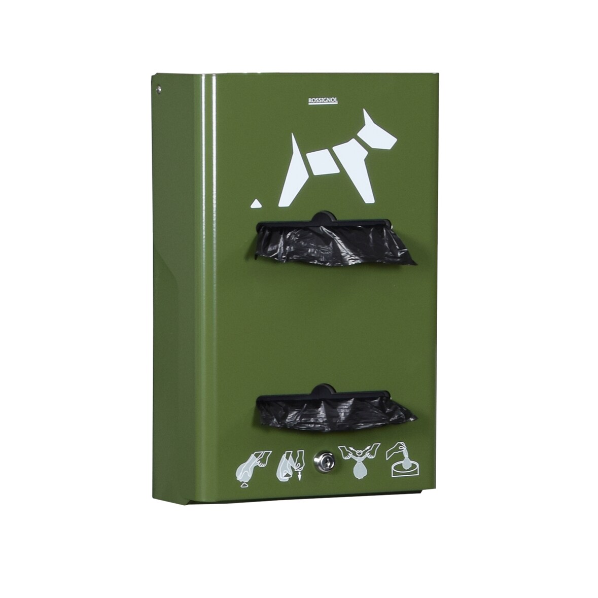 Rossignol - Distributeur de sacs canins mural ou pour poteau rouleaux 2x200 sacs HYGECA - vert olive