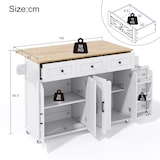 thumbnail of Kücheninsel Weiß-Natur 140x70x91 cm mit klappbarer Arbeitsplatte, 4 Türen, 3 Schubladen, Handtuchhaltern und 360-Grad-feststellbaren Rollen