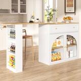 thumbnail of Bartisch ausziehbar Weiß 204x39x104 cm mit Stauraum 360 Grad drehbar, Seitenregal, Glastüren, modern für Küche Home Bar und Büro