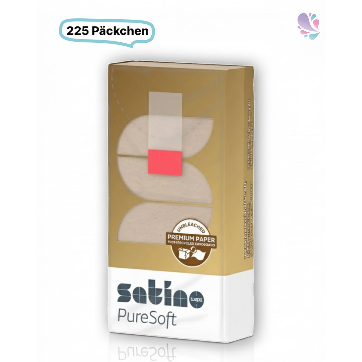 Taschentücher extra weich, 4-lagig, 225 Päckchen, 2250 Tücher gesamt, 100% Recyclingpapier, 21x21cm