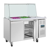 thumbnail of Gekoelde roestvrijstalen voorbereidingsbalie 314 liter, 2 x GN 1/1, vierkante niesbescherming, 300 W, 220 V - MONO